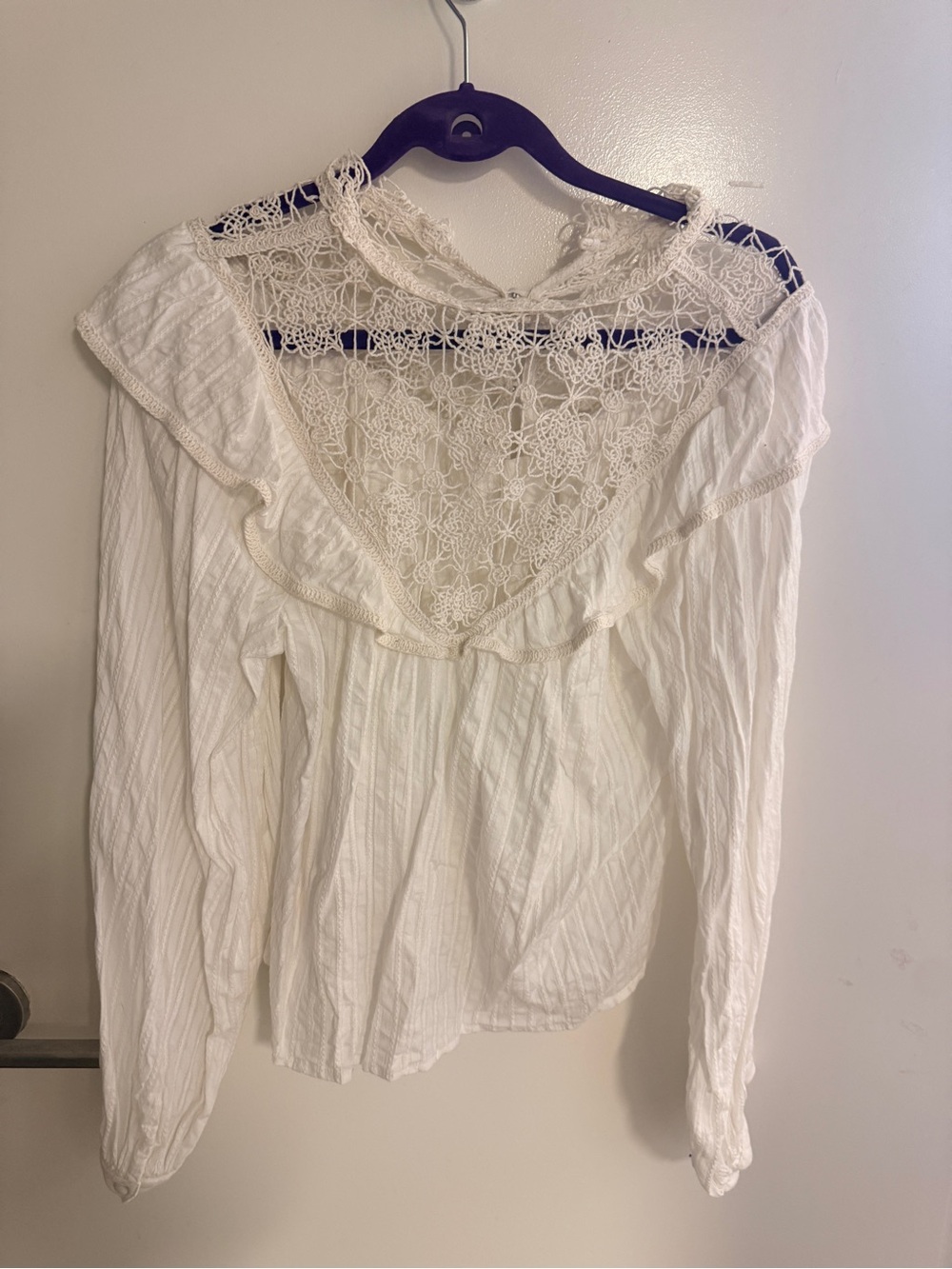 Lace Yoke Long-Sleeve Blouse - White: anthropologie